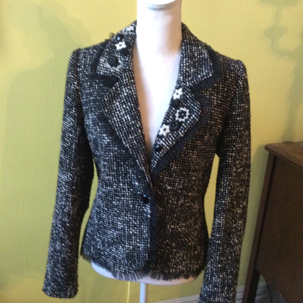 Karen Kane Great Black & Ivory Woven Jacket sz 8 - Picture 1 of 16
